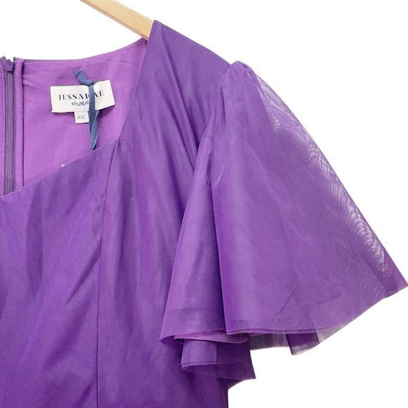 NWT JessaKae Nora Purple Midi Dress Sz XXL Sweetheart Flutter Sleeve Fit & Flare - Picture 9 of 16